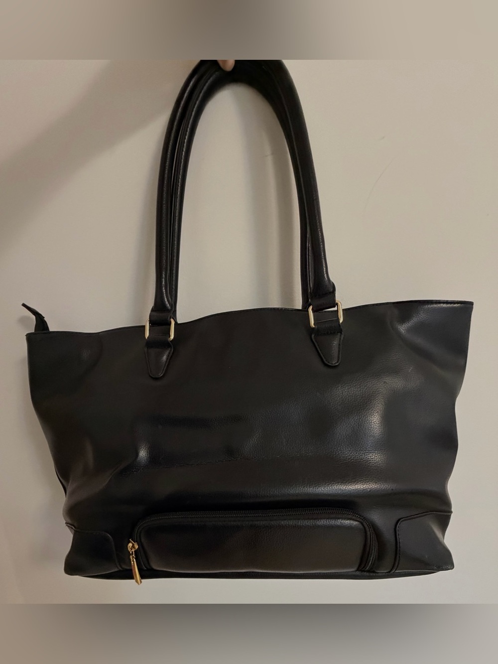 Buffbunny Gamechanger Black Leather Tote Bag with Zip Pocket